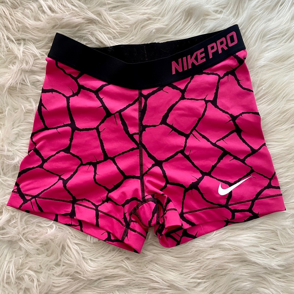 Nike pro spandex shorts in pink and black (medium)